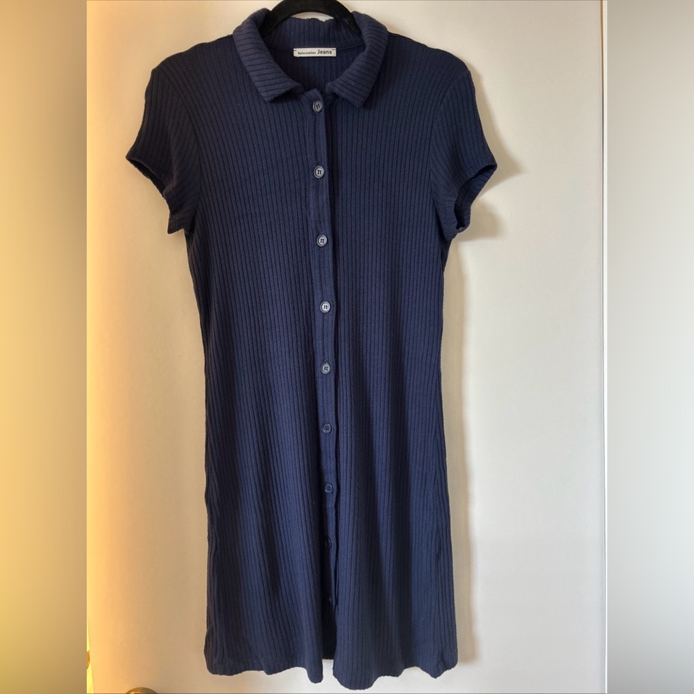 Reformation Jeans Navy Knit Button Up Dress